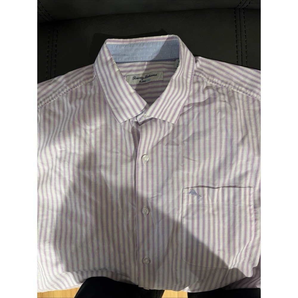 Tommy Bahama Island Zone Button Up Long Sleeve Shirt Mens L Purple Striped
